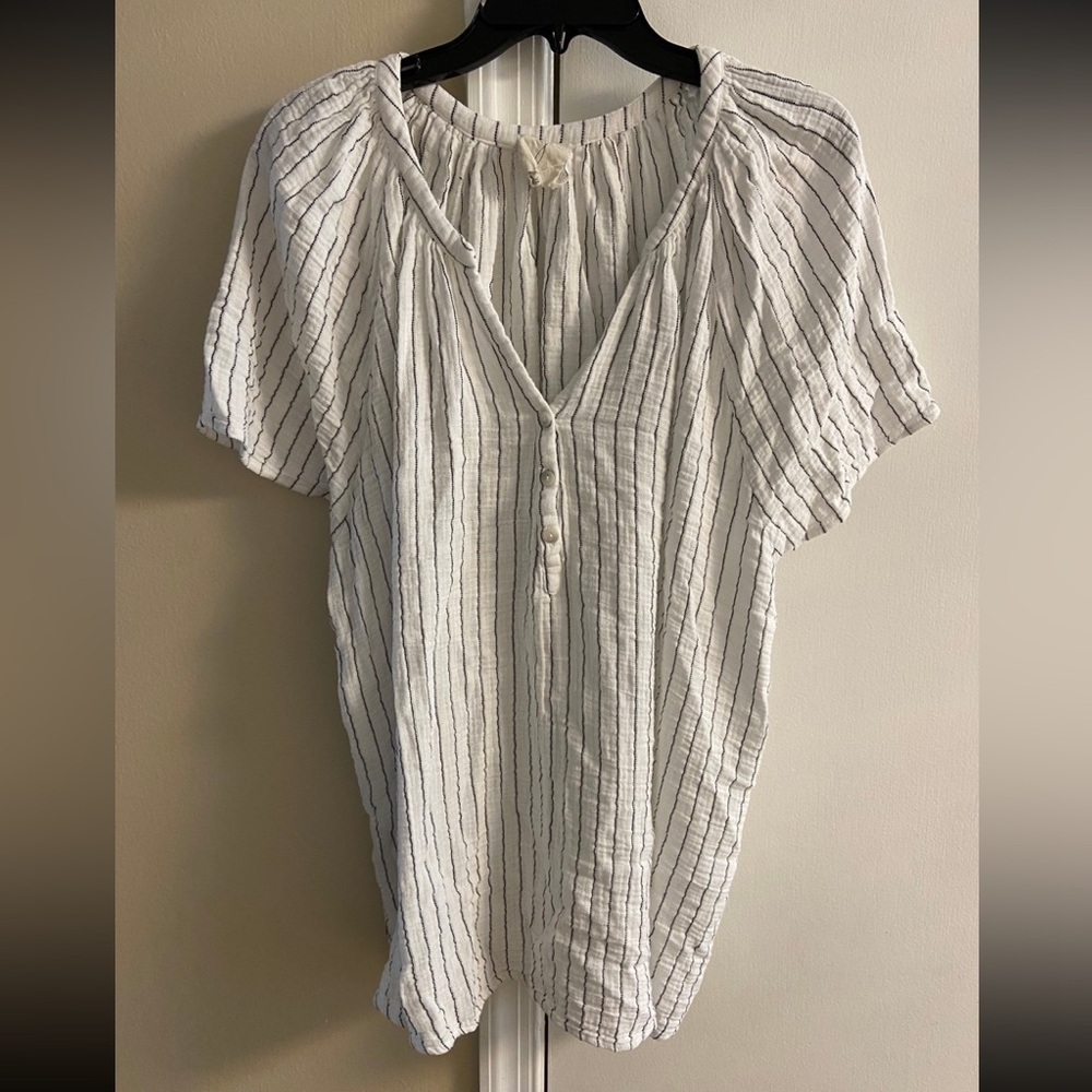 Joie White and Black Striped Blouse 3X